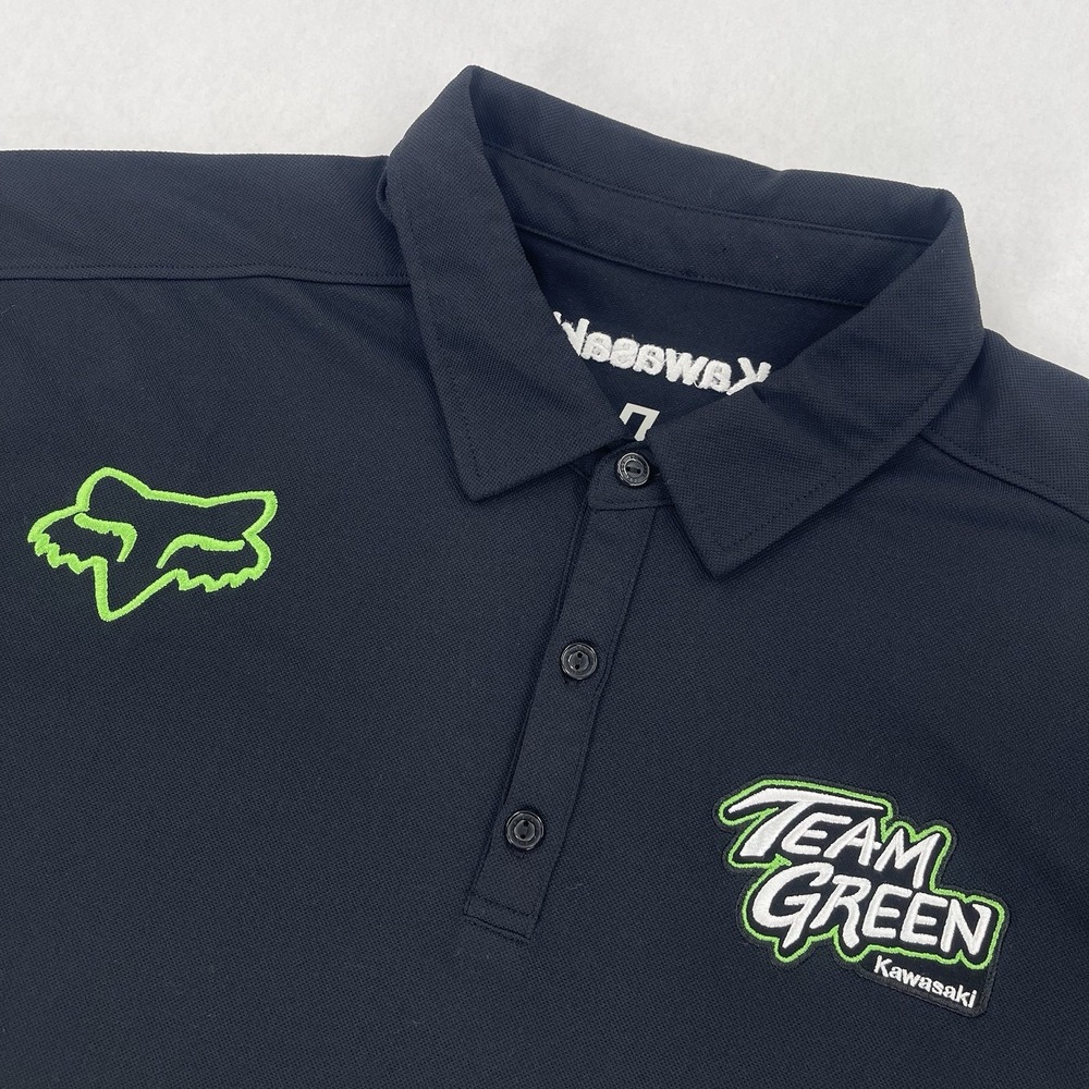 Fox Racing Kawasaki Team Green Polo Shirt Mens L Black Racing Embroidered Moto